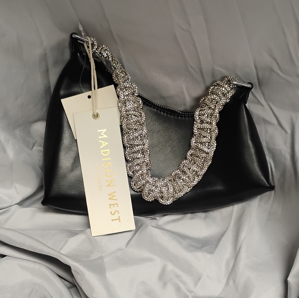 Madison West Black Shoulder Bag with Silver Accent